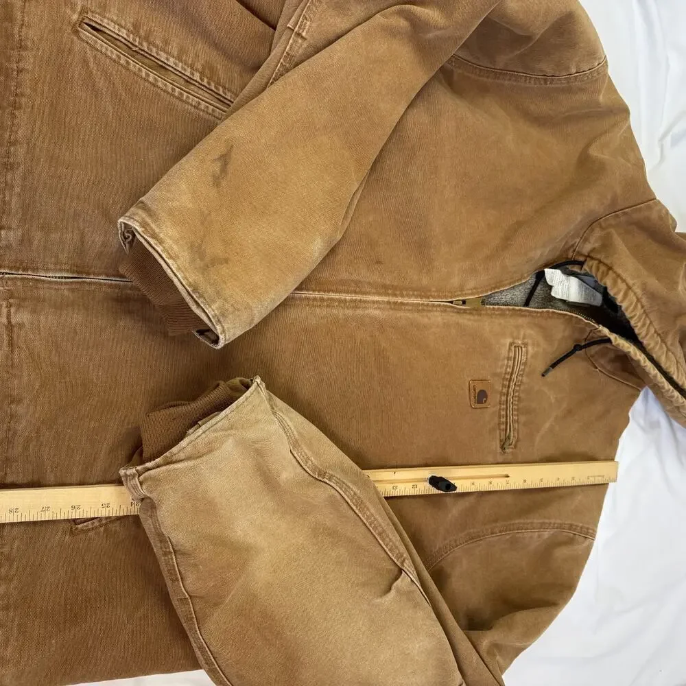 2006 Carhartt 4XL Tall Hooded Jacket Sierra Sherpa Lined J141 Tan BRN Brown Mens